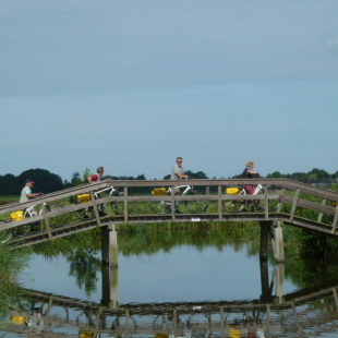 Norte de Holanda y la Isla Texel en barco y bici: Ciclistas cruzando por un puente