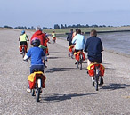 Ciclistas en la playa