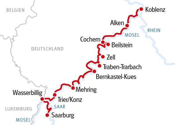 Mosela Coblenza Saarburg Mapa